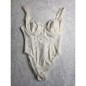 Vintage Victoria's Secret Teddy Bodysuit Cotton Embroidered Roses 36C